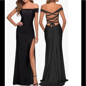 NWOT La Femme Black Off The Shoulder Satin
Trumpet Gown Formal Dress Size 6